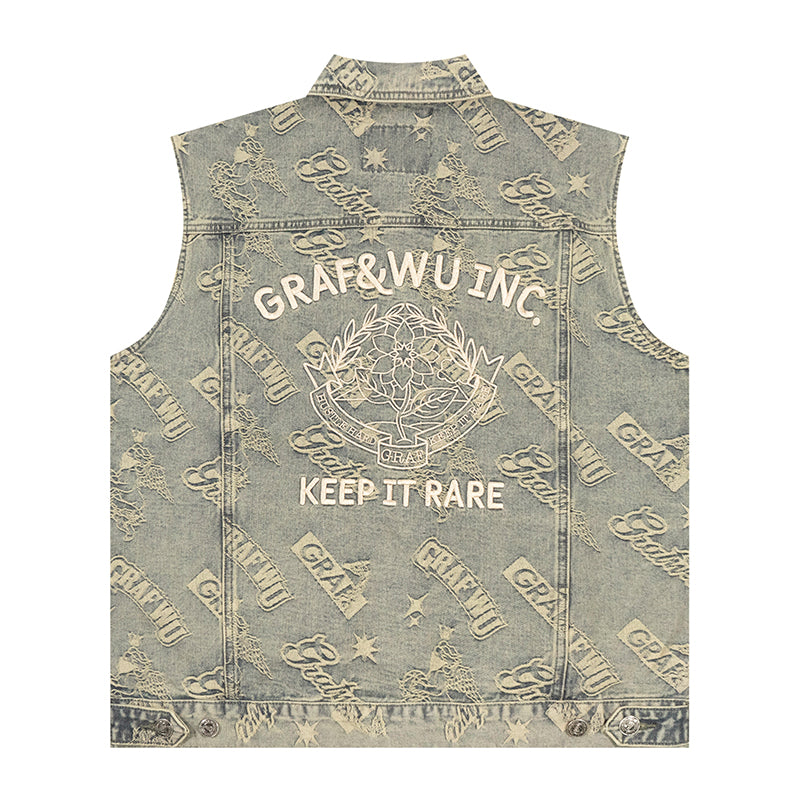GRAFWU Jacquard Craft Pattern Design Denim Sleeveless