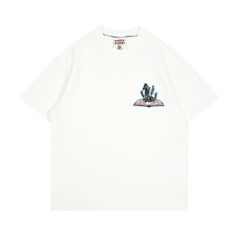 GRAF&WU T-Shirts University Knowledge Torch Element Embroidery Design Short-Sleeved Street Simple Style Short Sleeves Men Women Casual T-Shirt