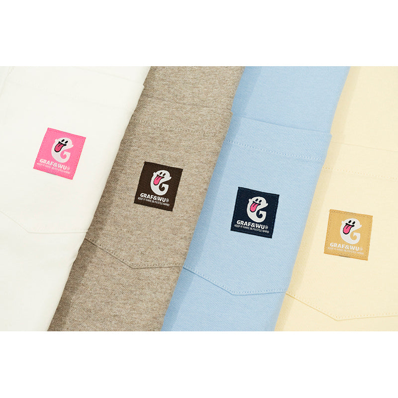 GRAF&WU 【Workwear Ghost】T-Shirts G Letter Cute Ghost Short Sleeve Wear-Resistant Pocket T-Shirt Cotton Loose Short Sleeves