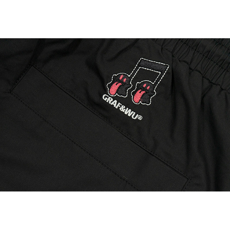 GRAF&WU Music Note Cute Ghost Embroidery Sports Shorts