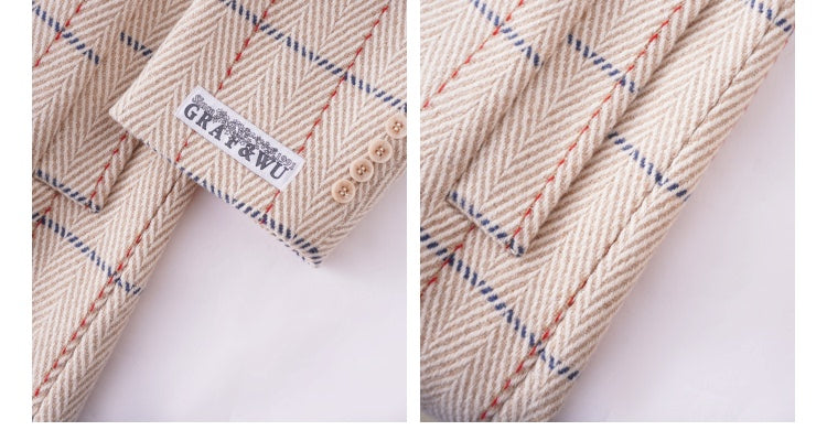 GRAF&WU Beige Plaid Limited Edition Embroidered 100% Wool OverCoat