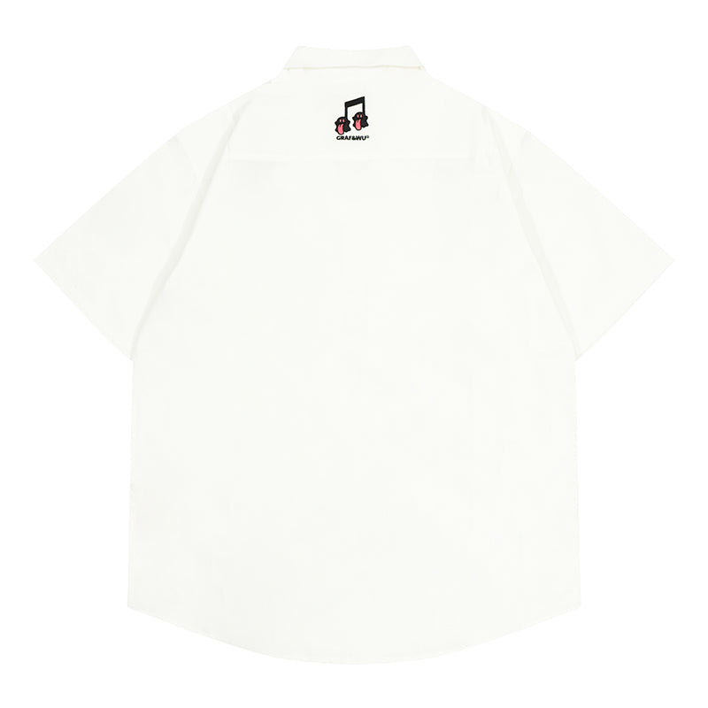 GRAF&WU Music Note Cute Ghost Cuban Shirt