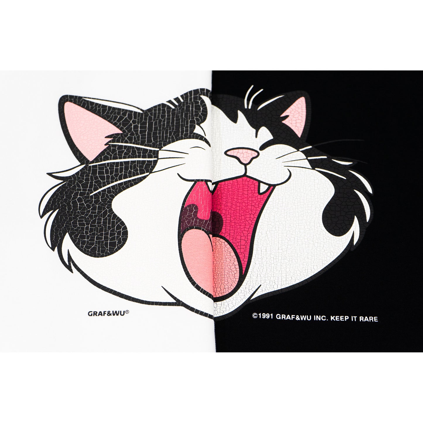 GRAF&WU Retro Crackle Print Cat Pattern T-shirt