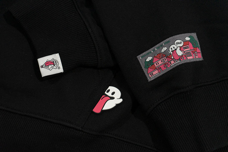 GRAF&WU Halloween Godzilla Unicorn Cute Ghost Embroidery Fleece Hoodie