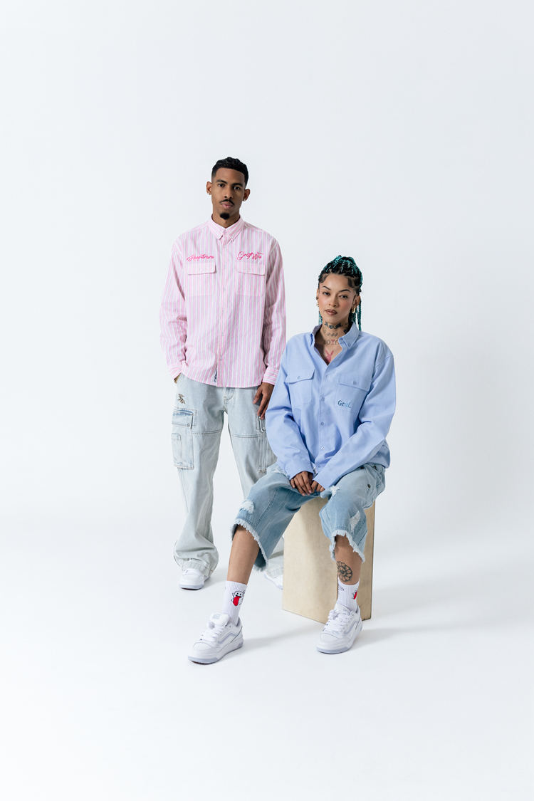 GRAFWU Brand Gradient Letter Embroidery Oxford Shirt