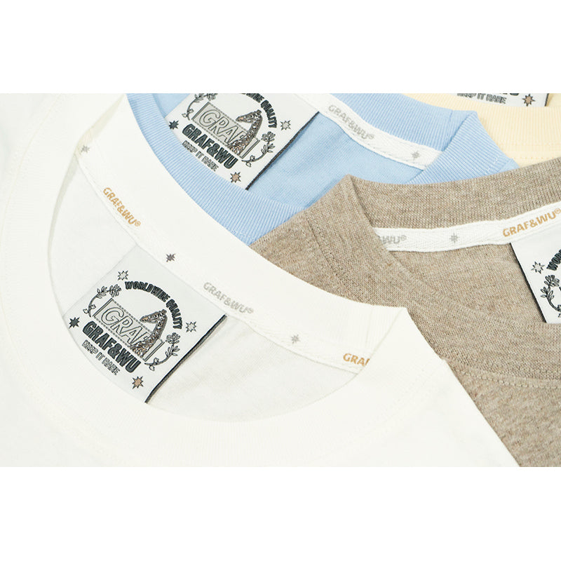 GRAF&WU 【Workwear Ghost】T-Shirts G Letter Cute Ghost Short Sleeve Wear-Resistant Pocket T-Shirt Cotton Loose Short Sleeves