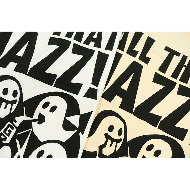 GRAF&WU T-Shirt 【Stamp Style】 Jazz! Cute Ghost T-Shirts Abstract Ghost Jazz Band Short Sleeve