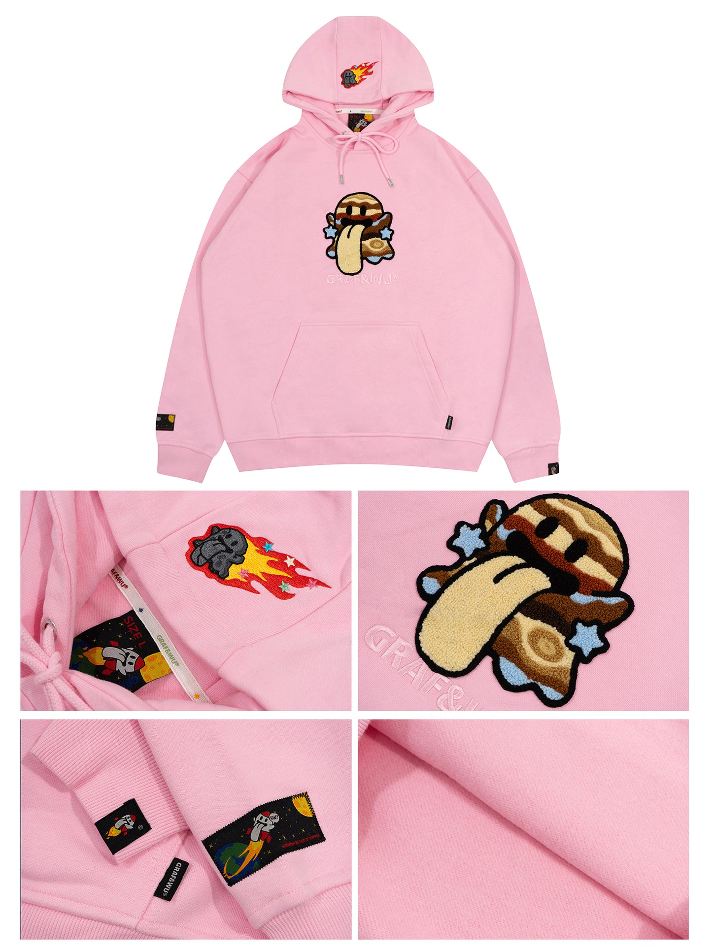 GRAF&WU Solar System Toweling Embroidery Planets Cute Ghost Hoodie