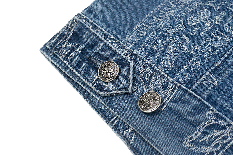 GRAFWU Jacquard Craft Pattern Design Denim Sleeveless