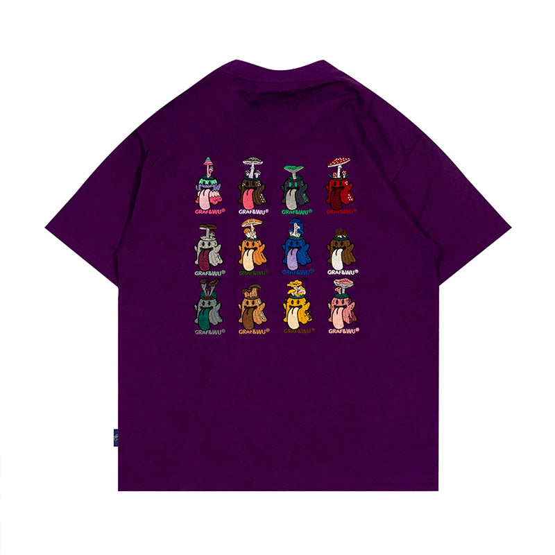 GRAF&WU T-Shirts Cute Nature Shroom Pattern Short Sleeve Fashionable 12 Mushroom Boo Ghost Design T-Shirts