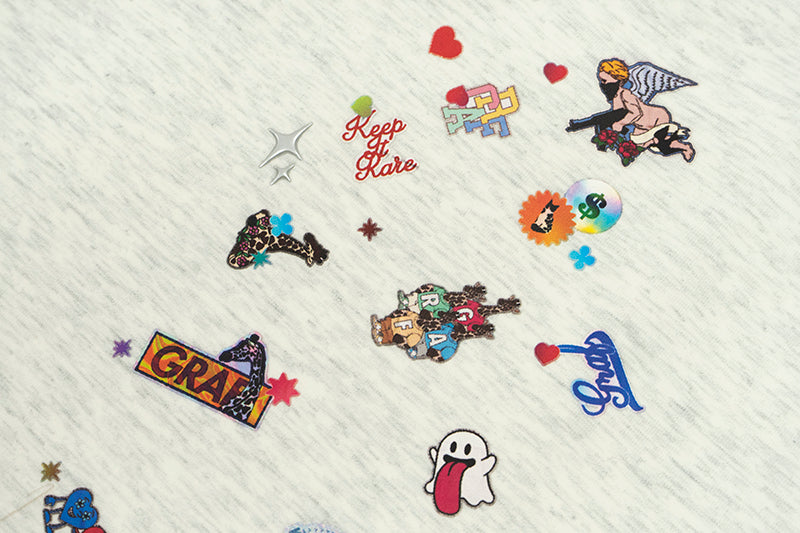 GRAF&WU T-Shirts Y2k Pattern Design Short Sleeves Cute Ghost Giraffe Mini Stickers Short Sleeve Men Women Casual T-Shirt