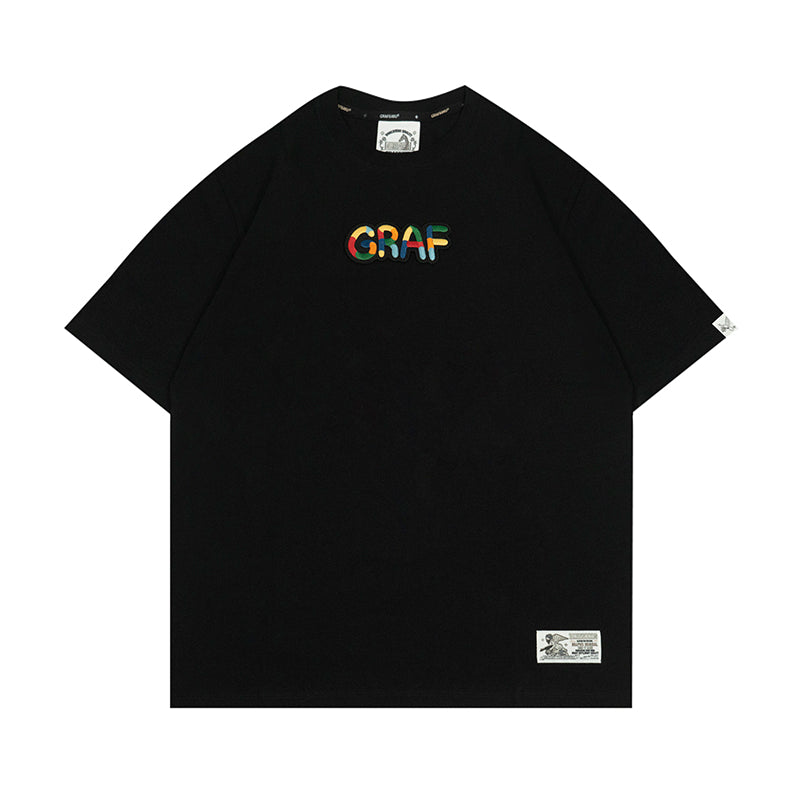 GRAF&WU Rainbow Letter Embroidery Cotton T-shirt