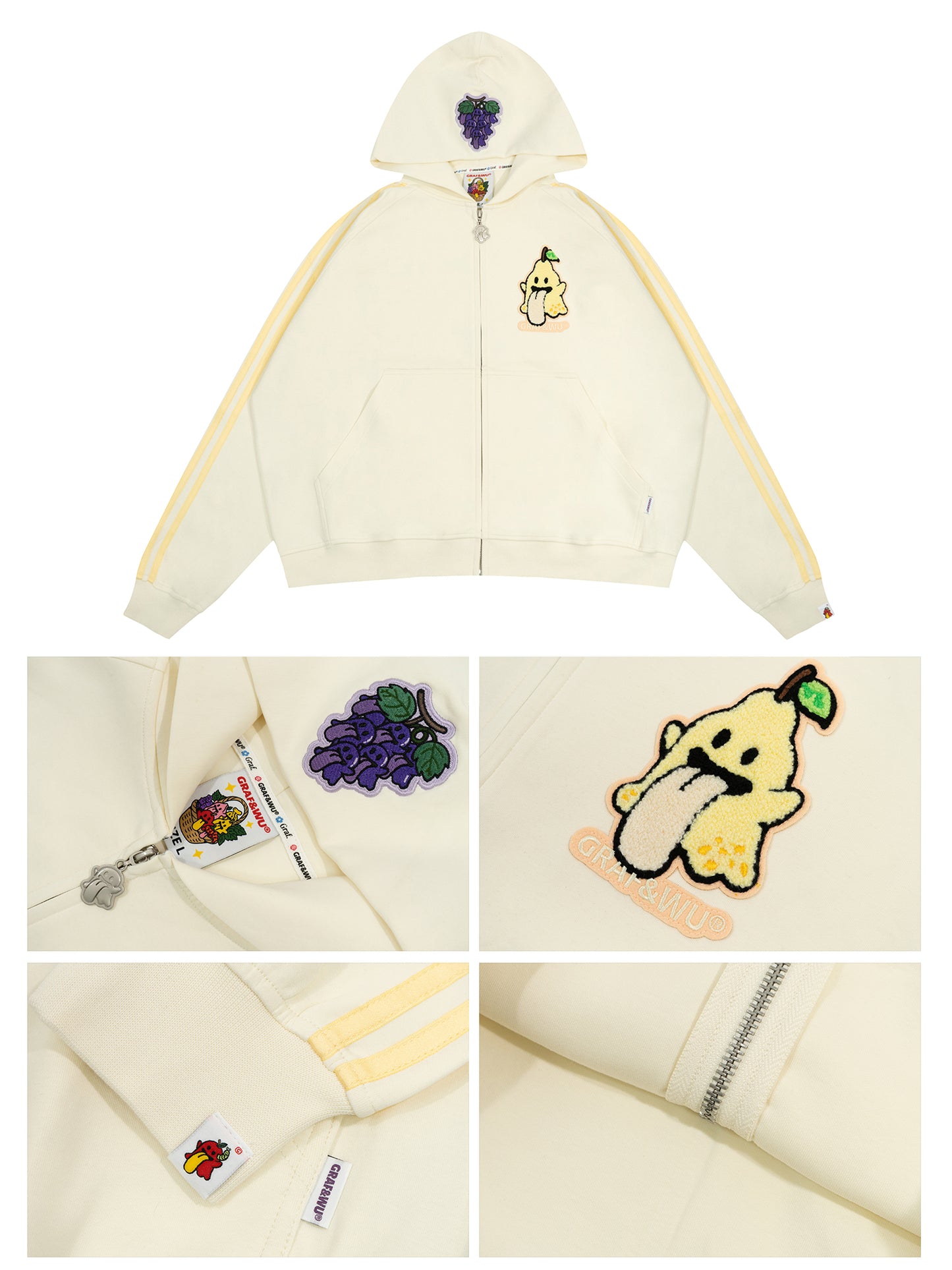 GRAF&WU Fruit Party Peach Lychee Banana Cute Ghost Thin Zip-up Hoodie