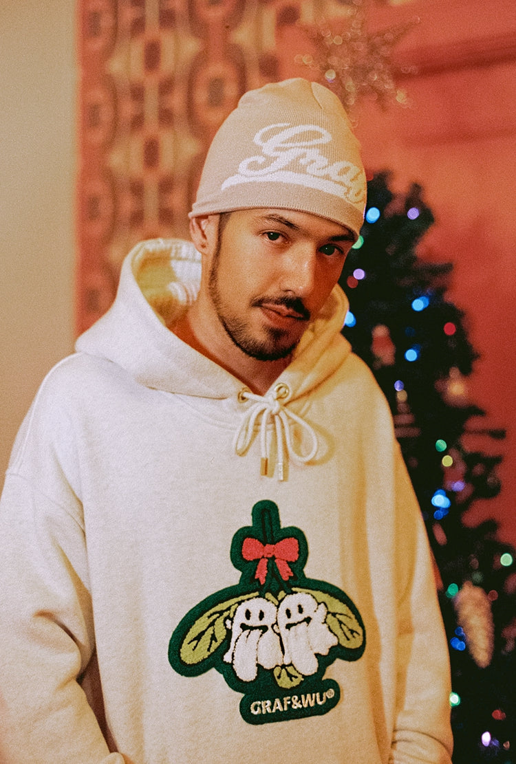 GRAF&WU Christmas Special Cute Ghost Mistletoe Holly Fleece Hoodie