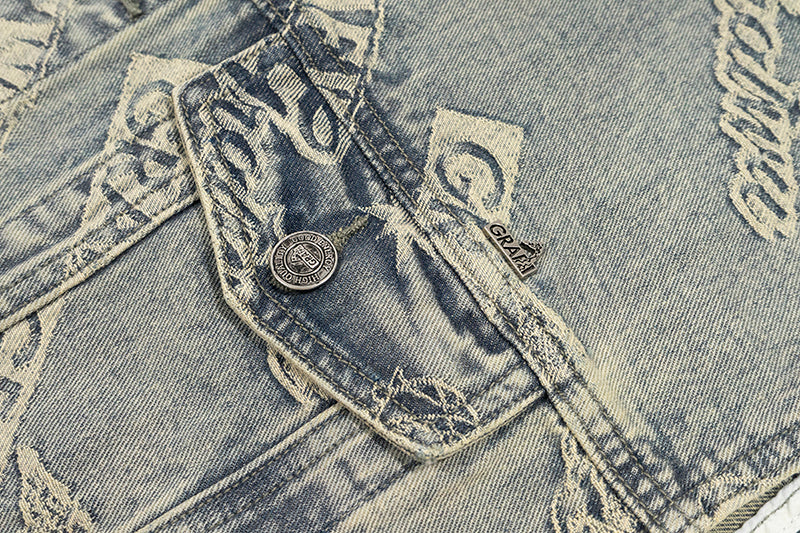 GRAFWU Jacquard Craft Pattern Design Denim Sleeveless