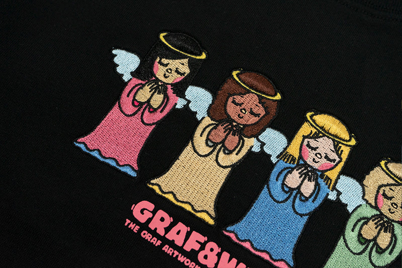 GRAFWU 4 Girls Angels Praying Embroidered T-Shirt