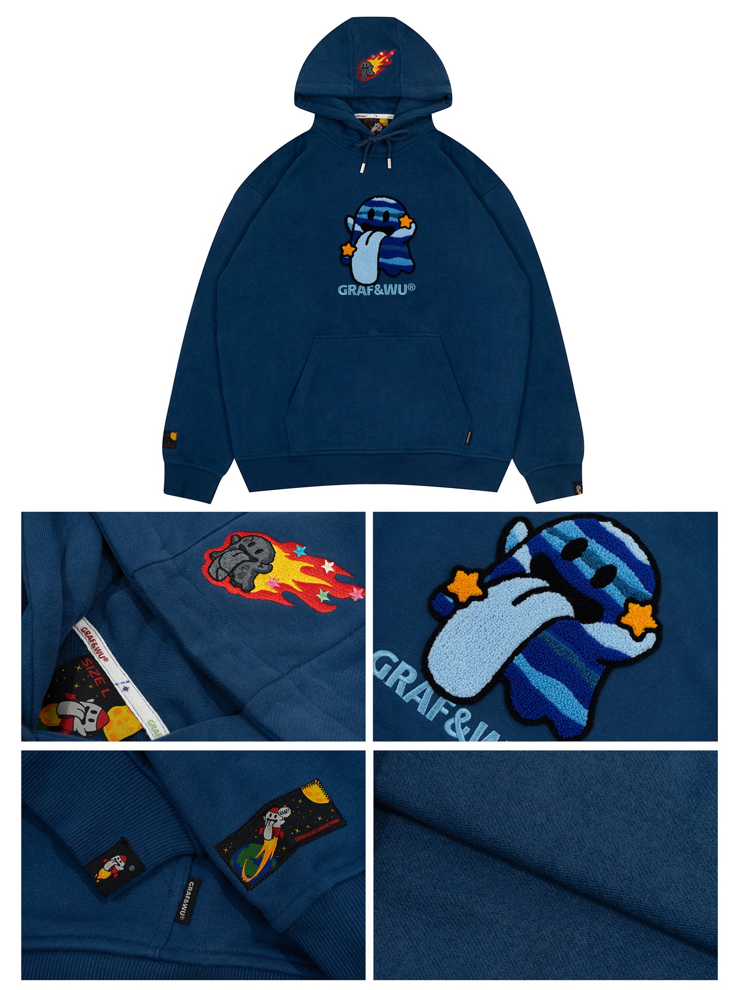 GRAF&WU Solar System Toweling Embroidery Planets Cute Ghost Hoodie