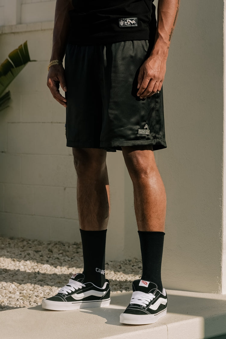 GRAFWU AK47 Angel Acetate Satin Shorts
