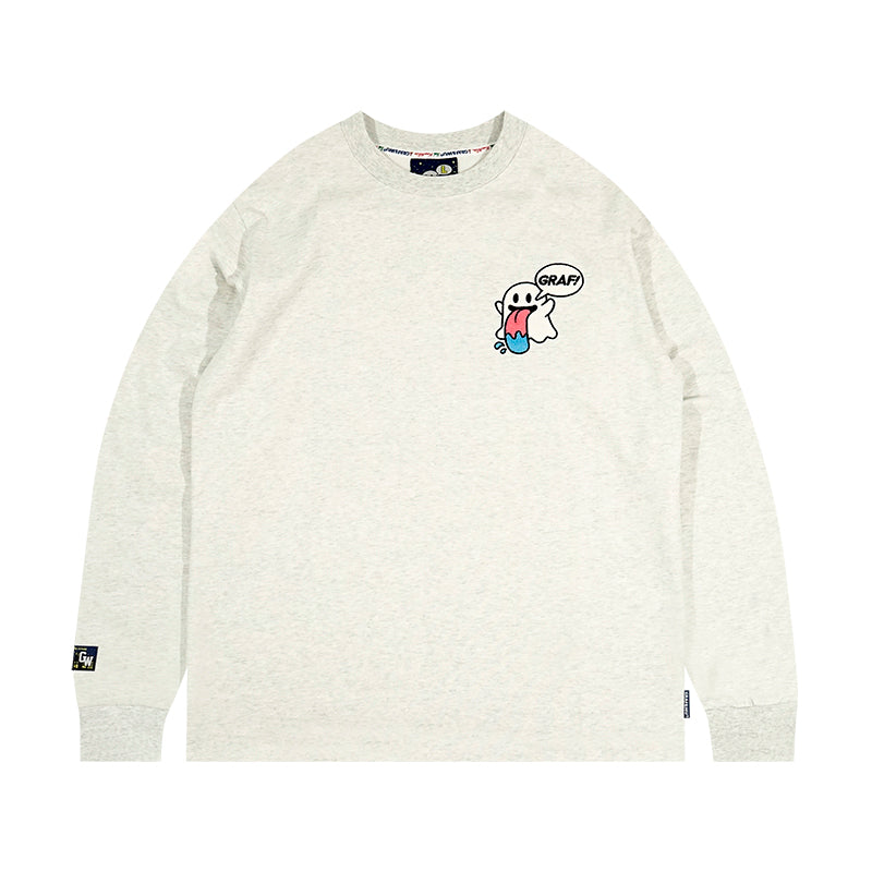 GRAF&WU BooGhost12Cute Ghosts 2.0 Embroidered Loose-Fit Casual Streetwear Multi-Color Long Sleeve T-Shirt