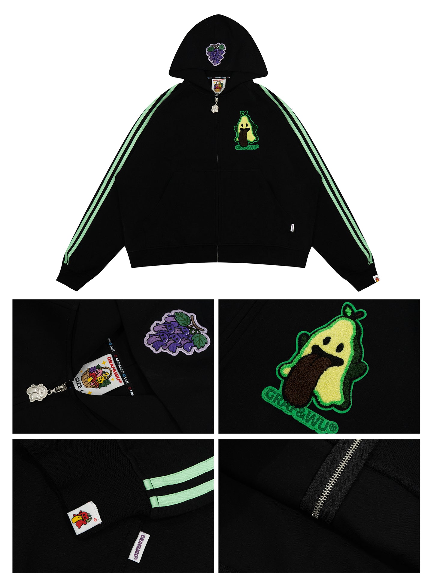 GRAF&WU Fruit Party Peach Lychee Banana Cute Ghost Thin Zip-up Hoodie