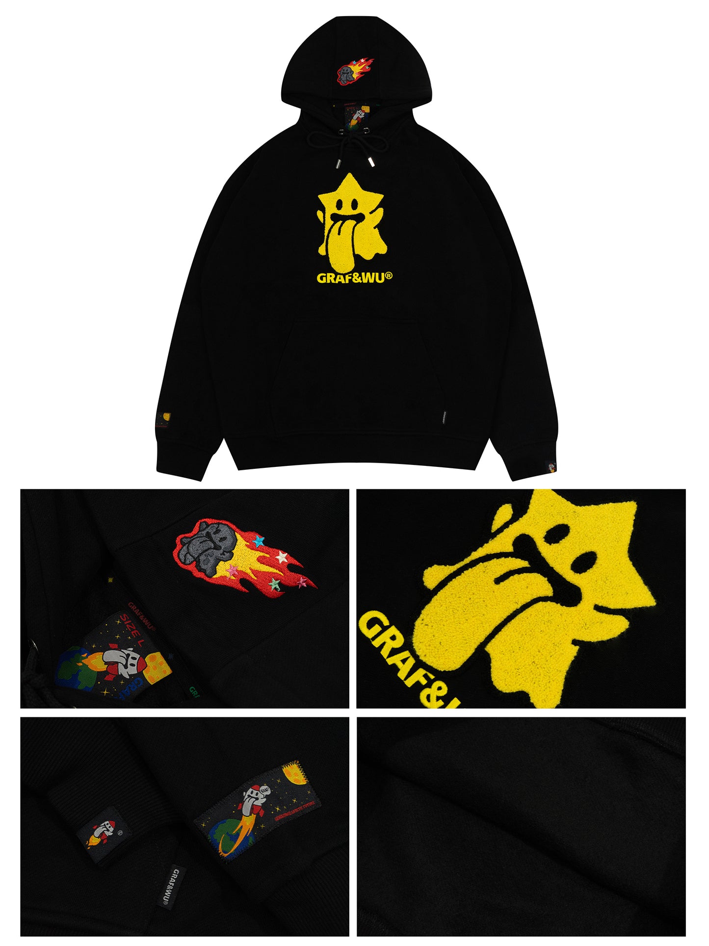 GRAF&WU Solar System Toweling Embroidery Planets Cute Ghost Hoodie