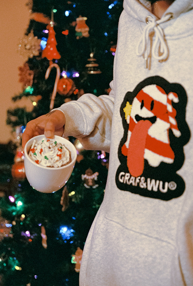 GRAF&WU Christmas Special Cute Ghost Mistletoe Holly Fleece Hoodie