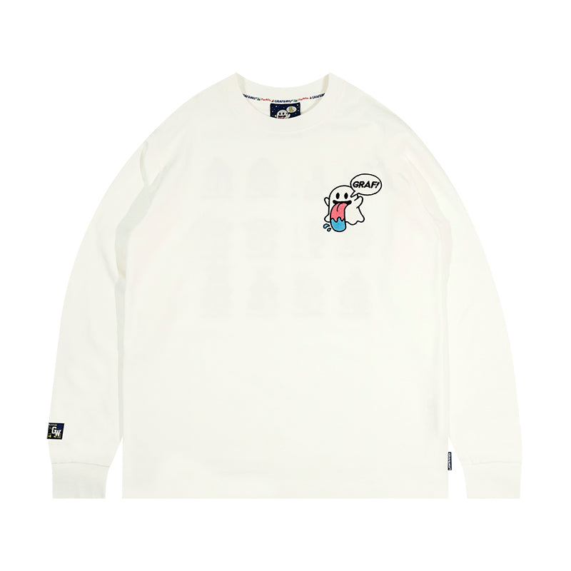 GRAF&WU BooGhost12Cute Ghosts 2.0 Embroidered Loose-Fit Casual Streetwear Multi-Color Long Sleeve T-Shirt