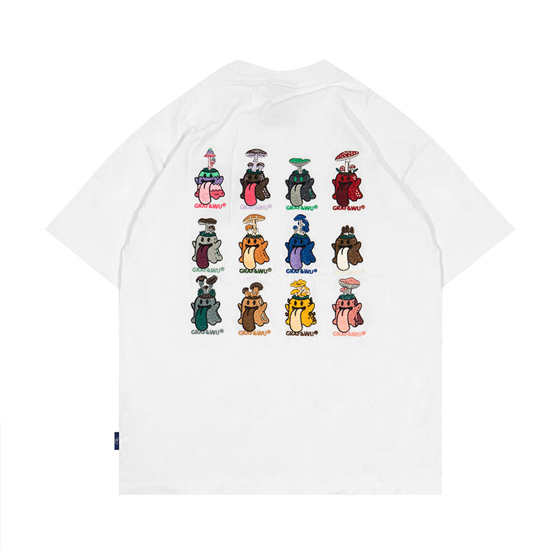 GRAF&WU T-Shirts Cute Nature Shroom Pattern Short Sleeve Fashionable 12 Mushroom Boo Ghost Design T-Shirts