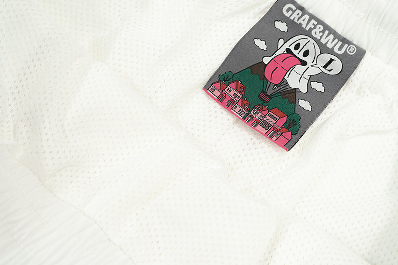 GRAF&WU Music Note Cute Ghost Embroidery Sports Shorts