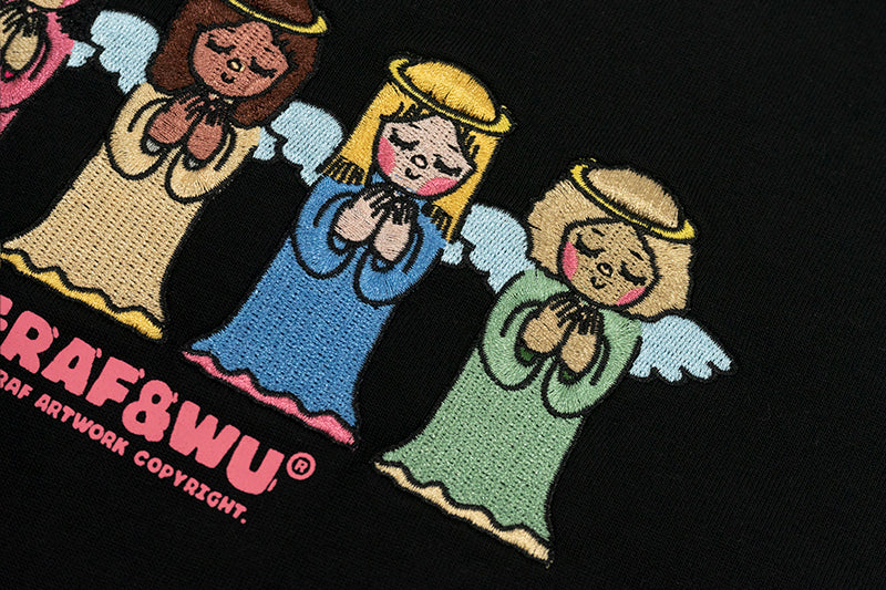 GRAFWU 4 Girls Angels Praying Embroidered T-Shirt