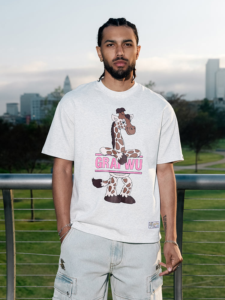 GRAFWU Kiss My Pink Letter Giraffe T-Shirts