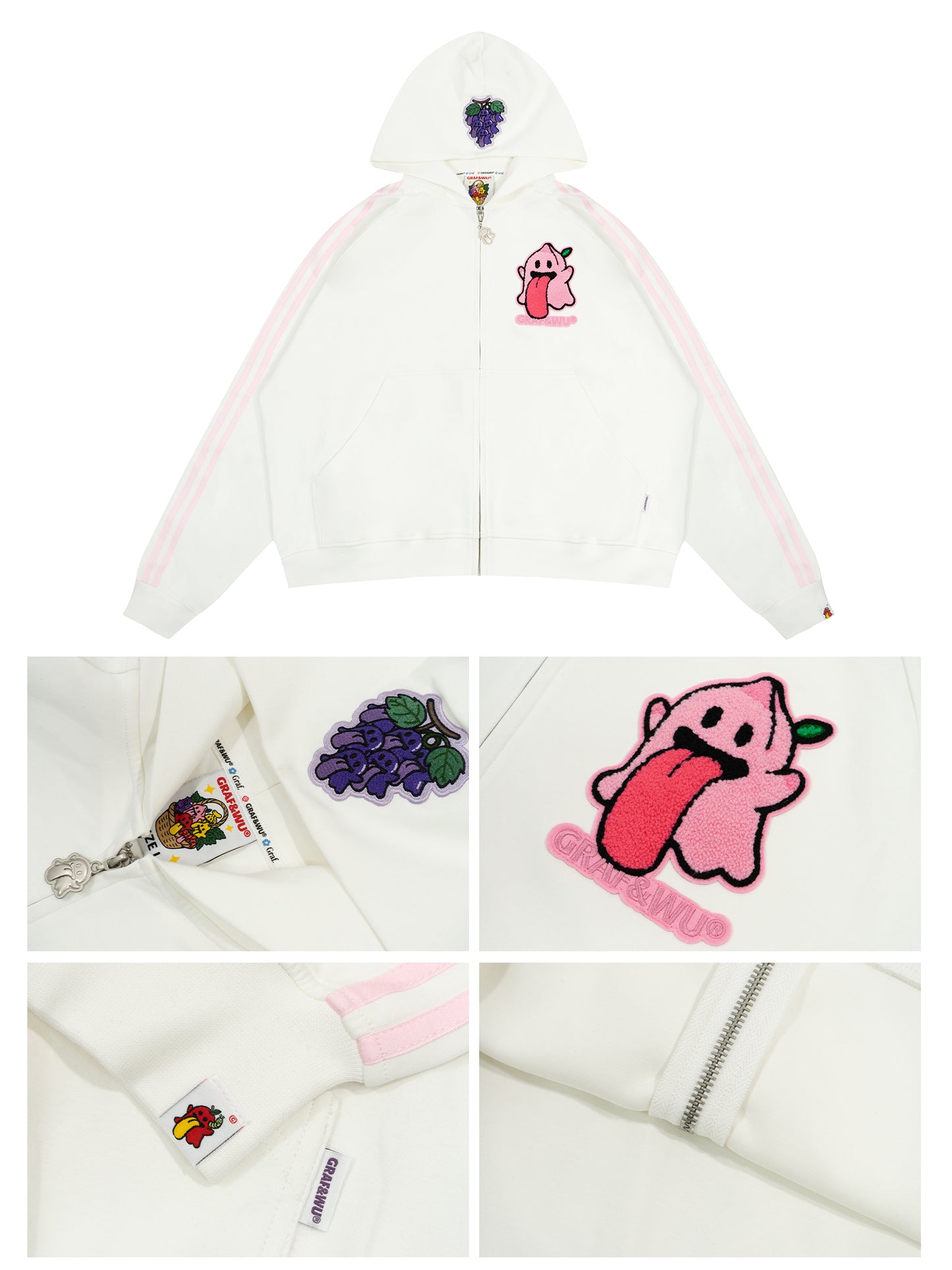 GRAF&WU Fruit Party Peach Lychee Banana Cute Ghost Thin Zip-up Hoodie