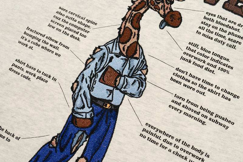 GRAF&WU Giraffe Stress Work Survivor Embroidery Hoodie