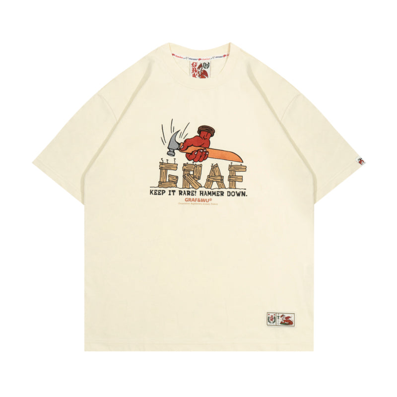 GRAF&WU T-Shirt Hammer Down Pattern Design T-Shirts Men Casual Summer Short Sleeve Cotton T-Shirts
