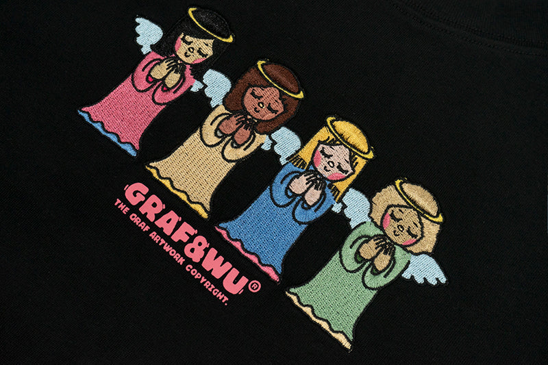 GRAFWU 4 Girls Angels Praying Embroidered T-Shirt