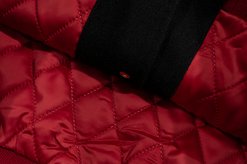 GRAF&WU Angel Devil Leather Sleeved Thick Baseball Jacket