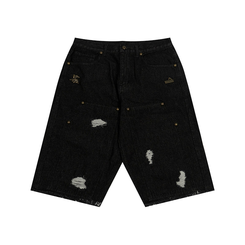 GRAF&WU Shorts Tree Branch Camouflage Ripped Pants Metal Copper Label Ak47 Angel Giraffe Lumberjack Shorts Casual Hip Hop Cargo Shorts