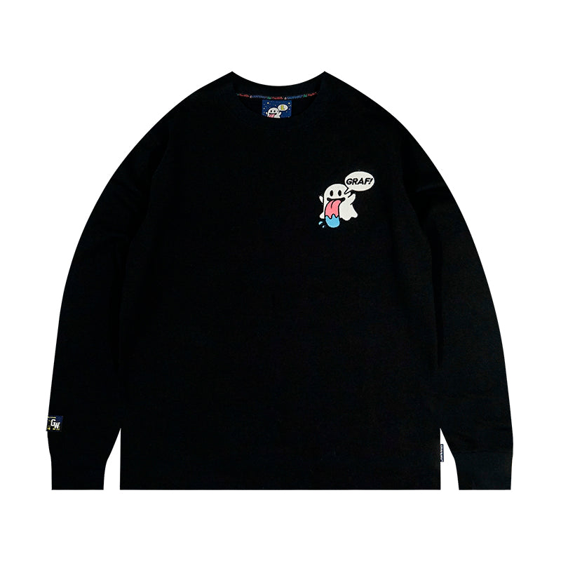 GRAF&WU BooGhost12Cute Ghosts 2.0 Embroidered Loose-Fit Casual Streetwear Multi-Color Long Sleeve T-Shirt