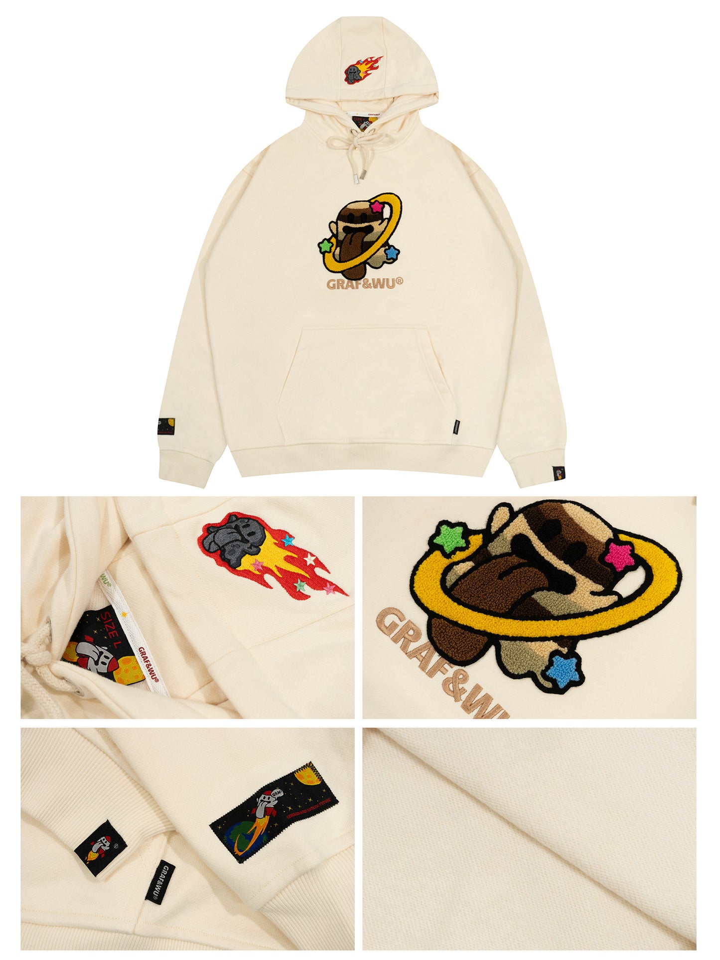 GRAF&WU Solar System Toweling Embroidery Planets Cute Ghost Hoodie