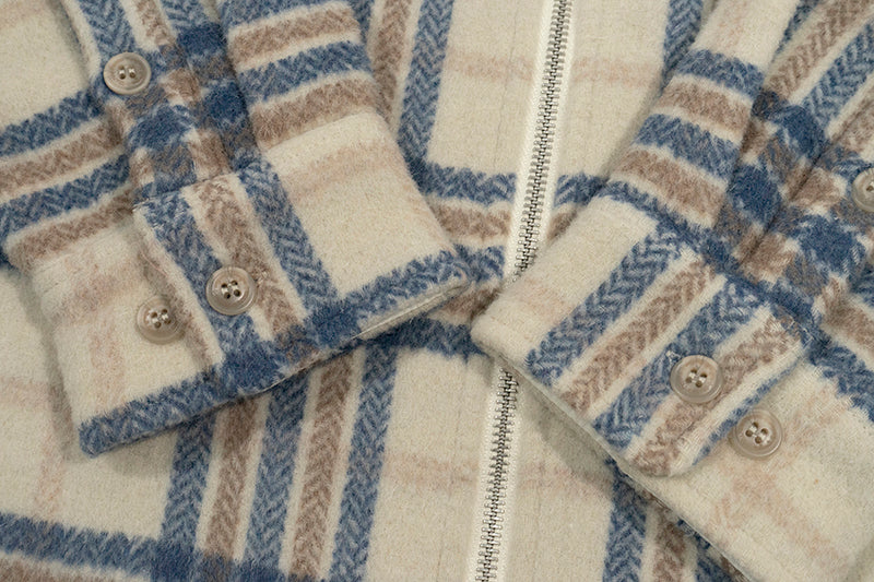 GRAF&WU Metal Deer Logo Woolen Checked Shirt Jacket