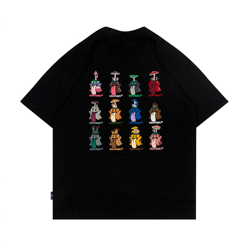 GRAF&WU T-Shirts Cute Nature Shroom Pattern Short Sleeve Fashionable 12 Mushroom Boo Ghost Design T-Shirts