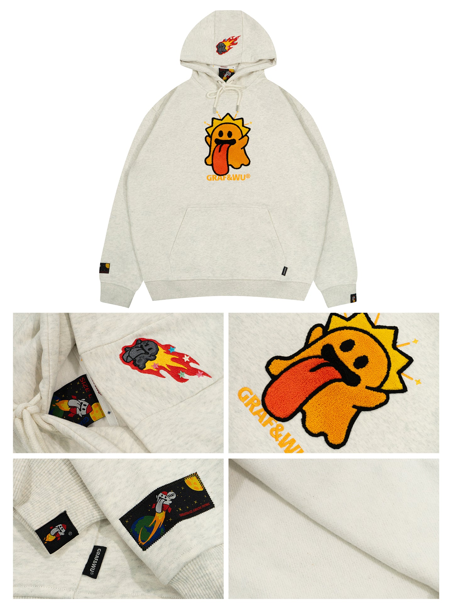 GRAF&WU Solar System Toweling Embroidery Planets Cute Ghost Hoodie