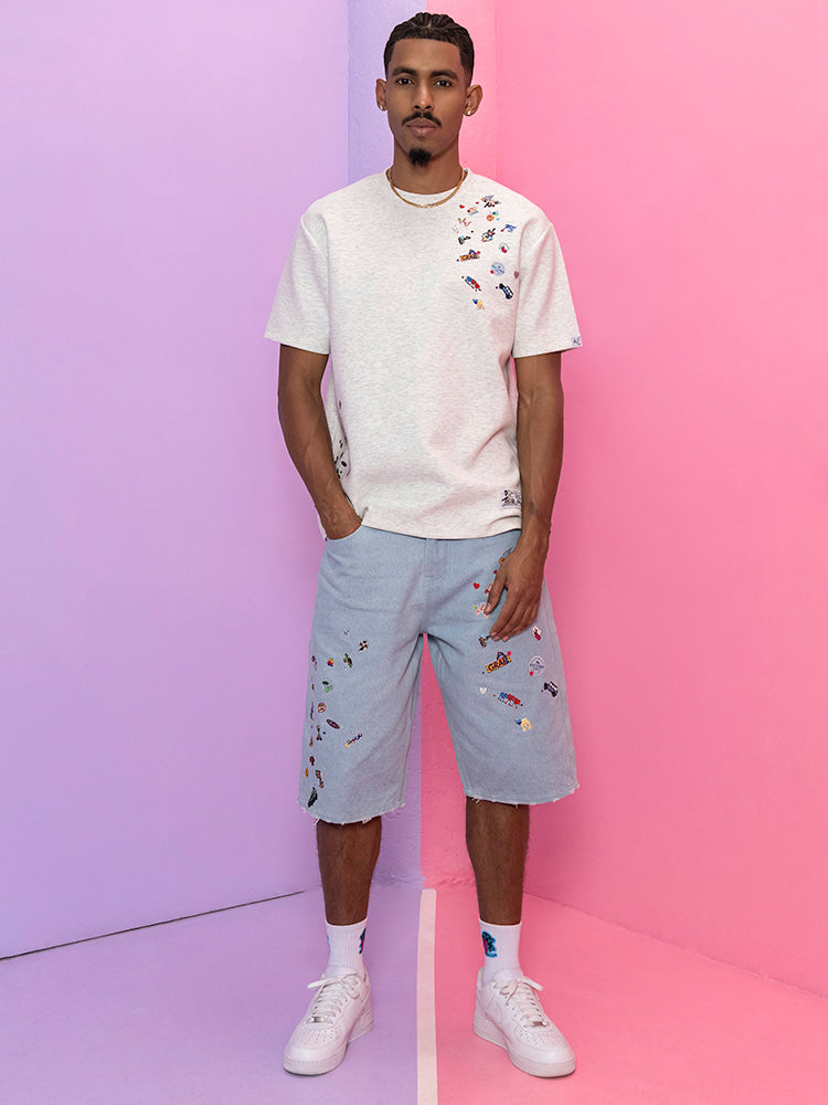 GRAFWU Y2K Sticker Pattern Brand Logo Shorts