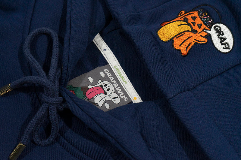 GRAF&WU Halloween Godzilla Unicorn Cute Ghost Embroidery Fleece Hoodie