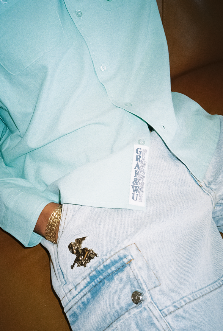 GRAFWU Brand Gradient Letter Embroidery Oxford Shirt