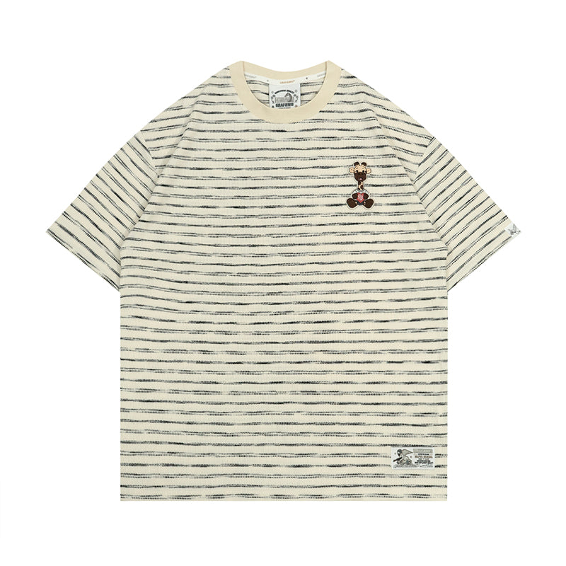 GRAFWU Giraffe Doll Holding Love Embroidered Stripes T-shirts