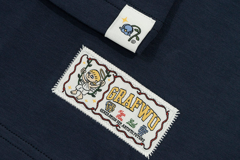 GRAF&WU【A Pearl】T-Shirts Opened Shell Pearl Fashion Short Sleeves Embroidery Pattern Short Sleeve Small Pocket Detail Design Tees Summer T-Shirt