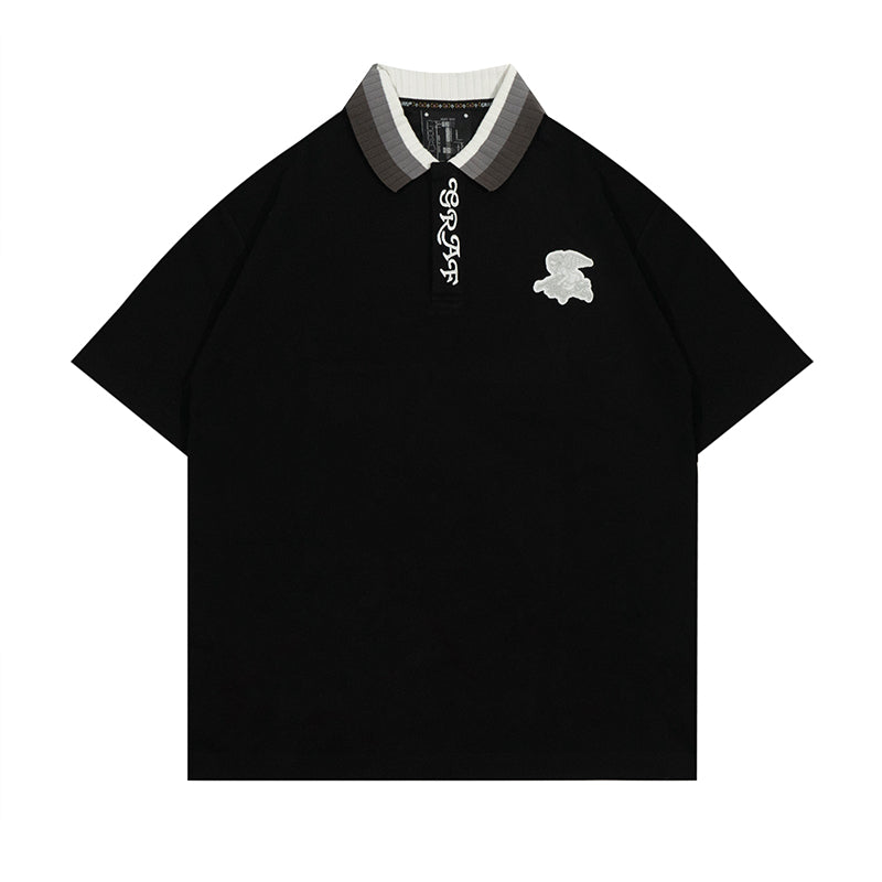 GRAFWU Knitted Collar Design Ak Angel Deer Embroidered T-Shirt