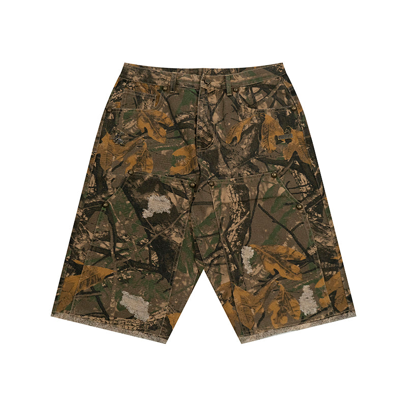 GRAF&WU Shorts Tree Branch Camouflage Ripped Pants Metal Copper Label Ak47 Angel Giraffe Lumberjack Shorts Casual Hip Hop Cargo Shorts