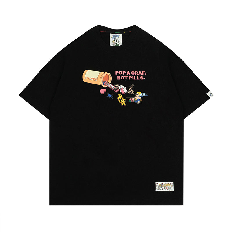 GRAFWU Less Medicine Healthy Embroidery T-Shirts